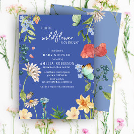 Een beetje Wildflower meisje Baby shower blauw Kaart