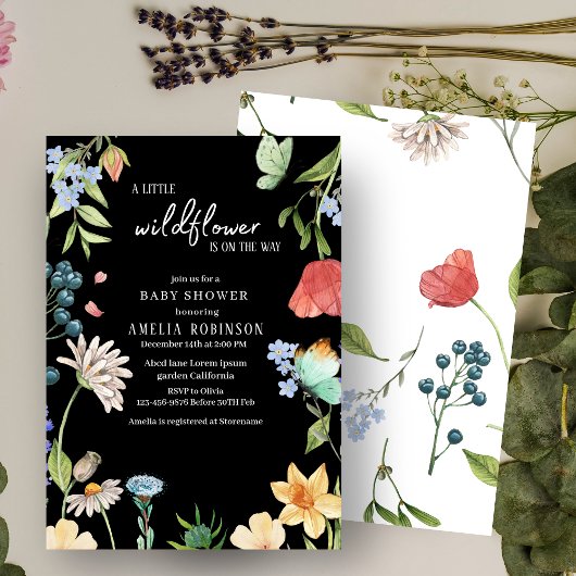 Een beetje Wildflower meisje Baby shower blauw Kaart