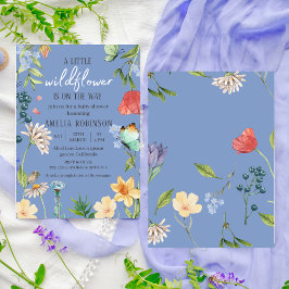 Een beetje Wildflower meisje Baby shower blauw Kaart