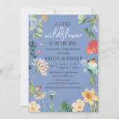 Een beetje Wildflower meisje Baby shower blauw Kaart (Voorkant)