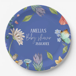 Een beetje Wildflower meisje Baby shower blauw Papieren Bordje