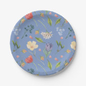 Een beetje Wildflower meisje Baby shower blauw Papieren Bordje (Voorkant)