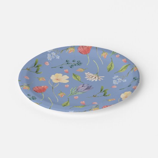 Een beetje Wildflower meisje Baby shower blauw Papieren Bordje (Gekanteld)