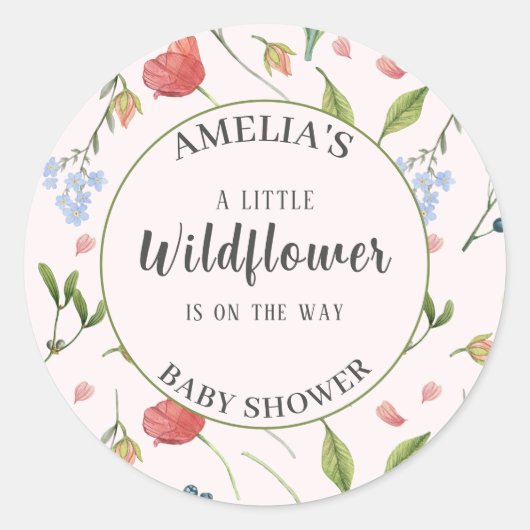 Een beetje Wildflower meisje Baby shower blauw Ronde Sticker (Voorkant)