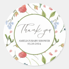 Een beetje Wildflower meisje Baby shower blauw Ronde Sticker