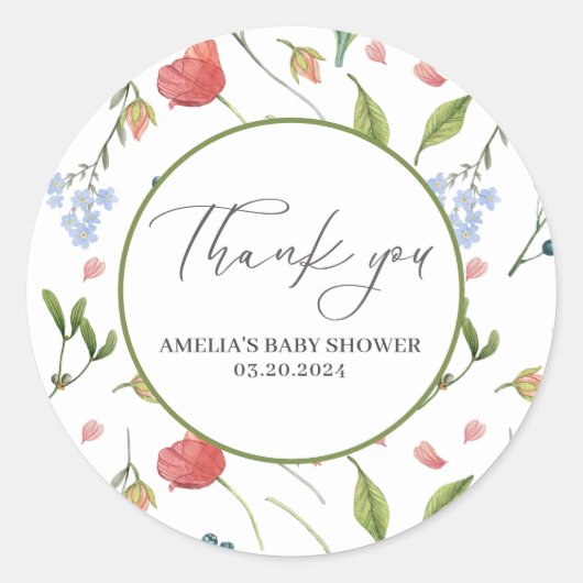 Een beetje Wildflower meisje Baby shower blauw Ronde Sticker (Voorkant)