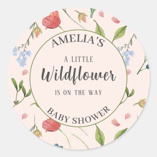 Een beetje Wildflower meisje Baby shower blauw Ronde Sticker (Voorkant)