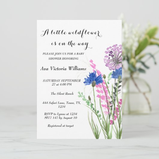 Een beetje Wildflower Meisje Baby shower Korenbloe Kaart (Staand voorkant)