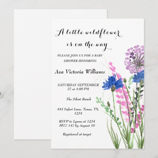 Een beetje Wildflower Meisje Baby shower Korenbloe Kaart (Voorkant / Achterkant)