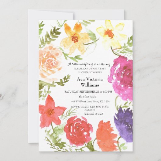 Een beetje Wildflower Meisje Baby shower krans Kaart (Voorkant)