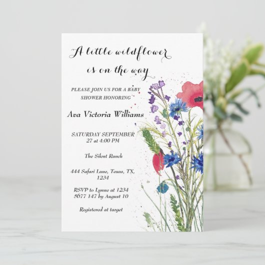 Een beetje Wildflower Meisje Baby shower Poppies Kaart (Staand voorkant)