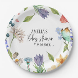 Een beetje Wildflower Meisje Baby shower Wit Papieren Bordje