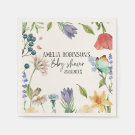 Een beetje Wildflower Meisje Baby shower Wit Servet