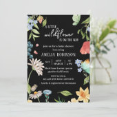 Een beetje Wildflower Meisje Baby shower Zwart Kaart (Staand voorkant)