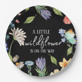 Een beetje Wildflower Meisje Baby shower Zwart Papieren Bordje (Voorkant)