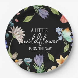 Een beetje Wildflower Meisje Baby shower Zwart Papieren Bordje