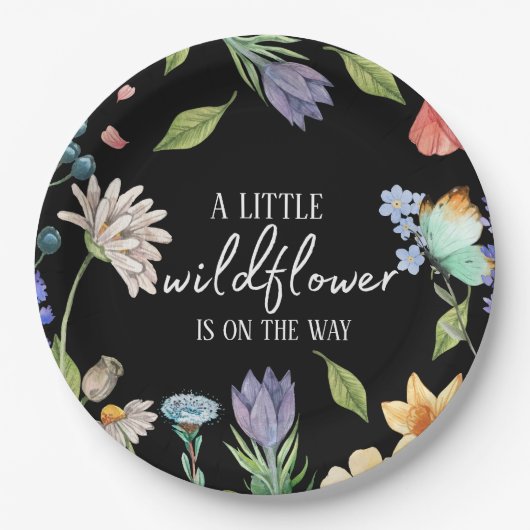 Een beetje Wildflower Meisje Baby shower Zwart Papieren Bordje (Voorkant)