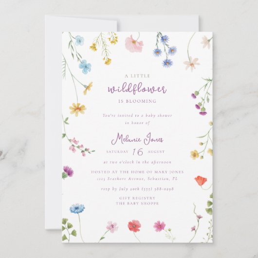 Een beetje Wildflower Meisje Boho Baby shower Kaart (Voorkant)