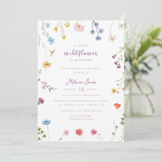 Een beetje Wildflower Meisje Boho Baby shower Kaart (Staand voorkant)