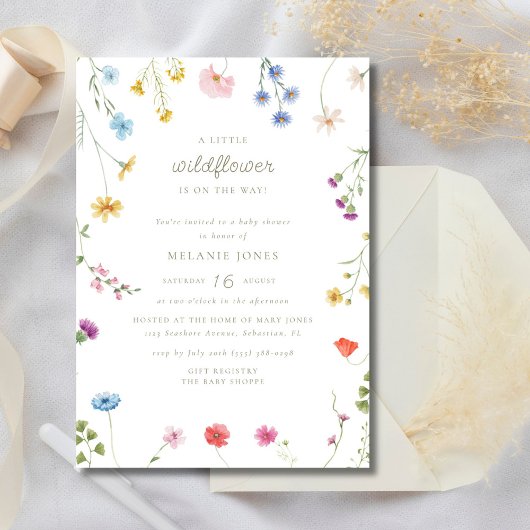 Een beetje Wildflower Meisje Boho Baby shower Kaart