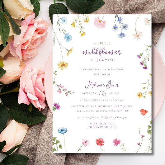 Een beetje Wildflower Meisje Boho Baby shower Kaart