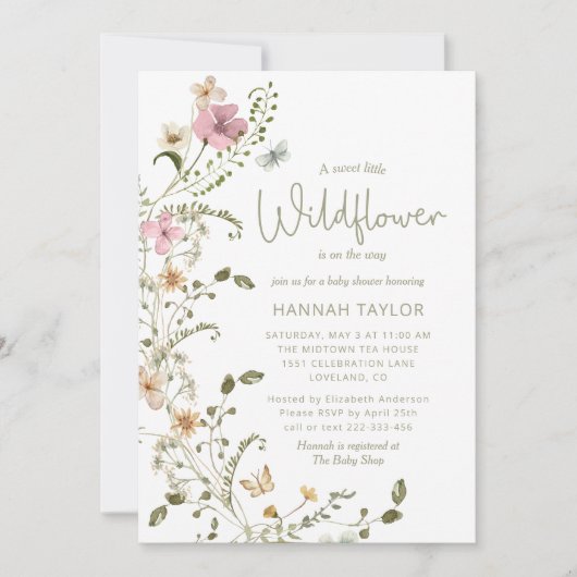 Een beetje Wildflower Meisje Sage Groen Baby showe Kaart (Voorkant)