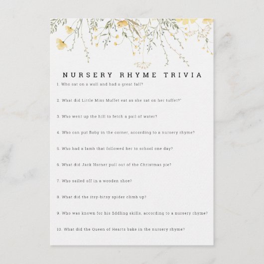 Een beetje Wildflower Nursery Rhyme Trivia Game Informatiekaartje (Voorkant)