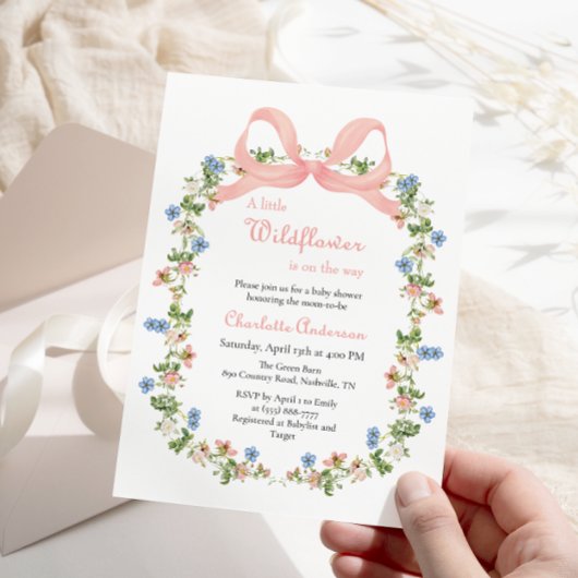 Een beetje Wildflower Pink Bow Baby shower Kaart