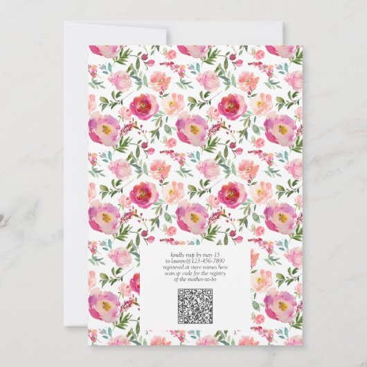 Een beetje Wildflower QR Code Roze Waterverf Douch Kaart (Achterkant)