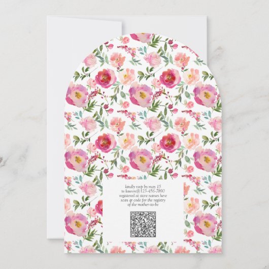Een beetje Wildflower QR Code Roze Waterverf Douch Kaart (Achterkant)