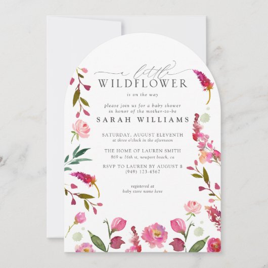 Een beetje Wildflower QR Code Roze Waterverf Douch Kaart (Voorkant)