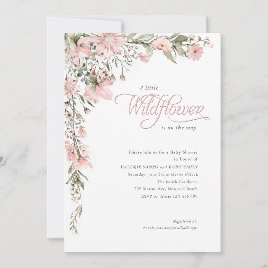 Een beetje wildflower roze bloemige baby meisje do kaart (Voorkant)