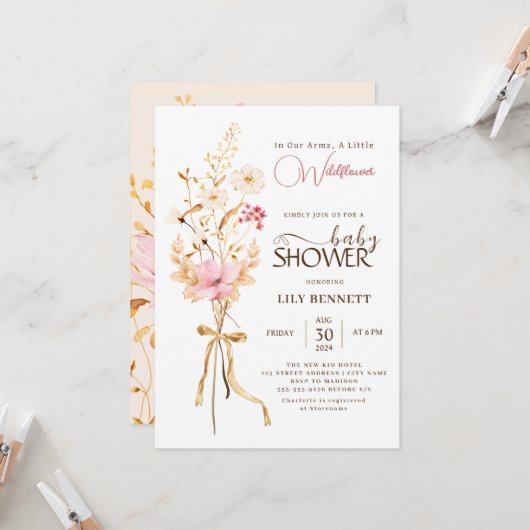 Een beetje Wildflower rustieke Boho Natuur Baby sh Kaart (Voorkant / Achterkant in situ)