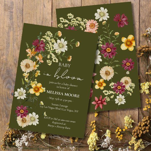 Een beetje Wildflower Sage Green Baby shower Kaart