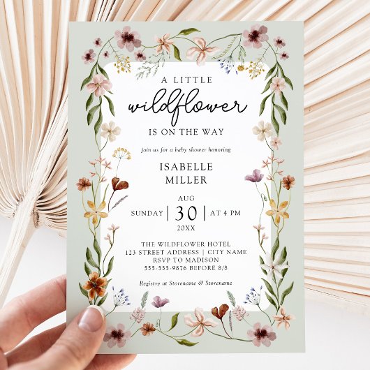 Een beetje Wildflower Sage Green Baby shower Kaart