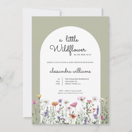 Een beetje Wildflower Sage Green Baby shower Kaart (Voorkant)