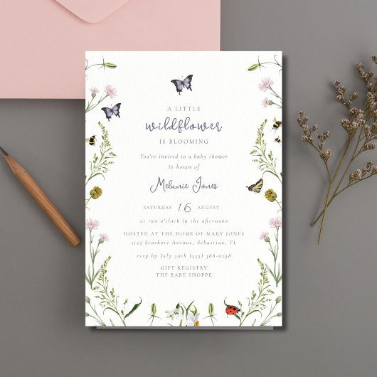 Een beetje Wildflower vlinder Baby shower Kaart