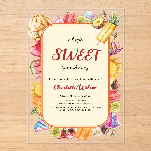 Een beetje zoet is op de weg Ice Cream Baby shower Acryl Uitnodigingen (Voorkant)