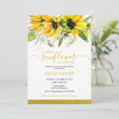 Een beetje zonnebloem baby shower uitnodiging (Staand voorkant)