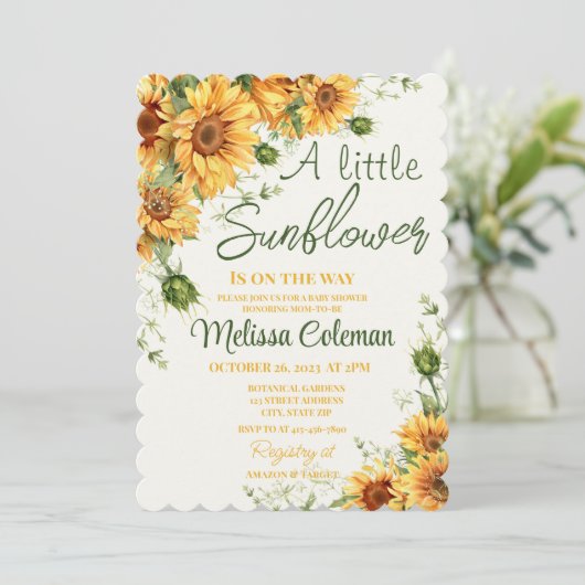 Een beetje zonnebloem is op weg naar het Baby show Kaart (Staand voorkant)