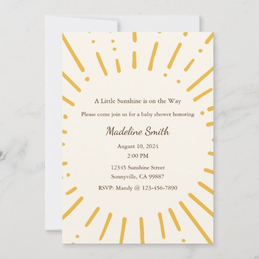 Een beetje zonneschijn is op komst Uitnodiging, Ba Kaart (Voorkant)