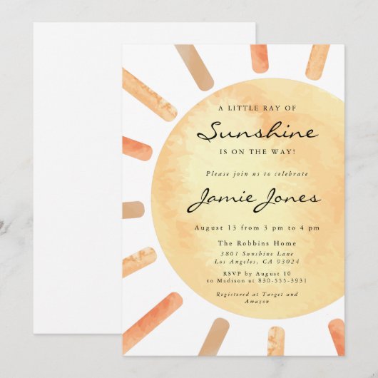 Een beetje zonnestraal Baby shower Kaart (Voorkant / Achterkant)