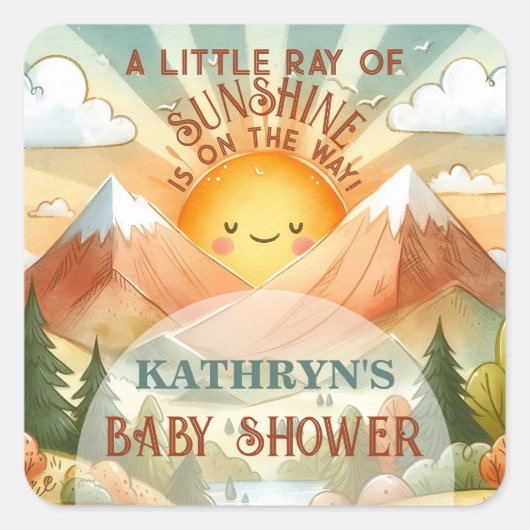 Een beetje zonnestraal Baby shower Vierkante Sticker (Voorkant)