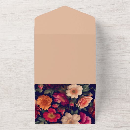 Een behang met een bloemmotief all in one uitnodiging (Buitenkant)