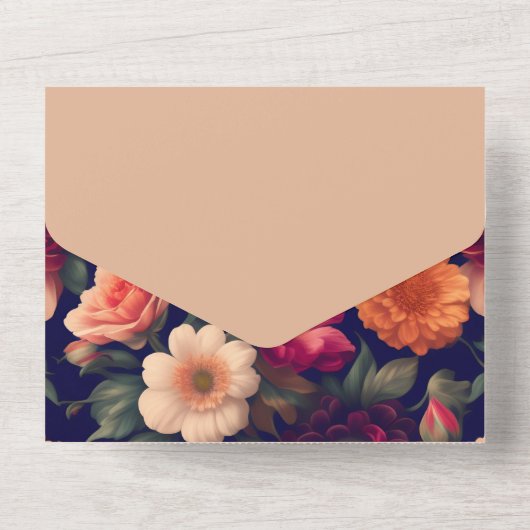 Een behang met een bloemmotief all in one uitnodiging (Achterkant)