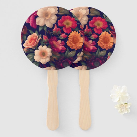 Een behang met een bloemmotief handwaaier (Voorkant en achterkant)