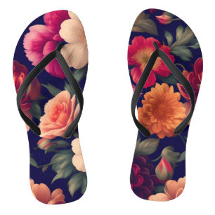 Een behang met een bloemmotief teenslippers