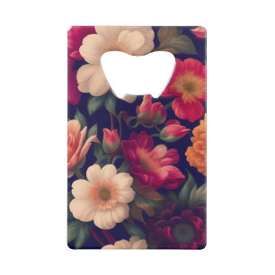 Een behang met een bloempatroon creditkaart flessenopener