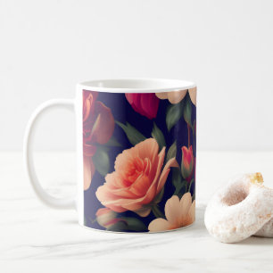 Een behang met een bloempatroon koffiemok