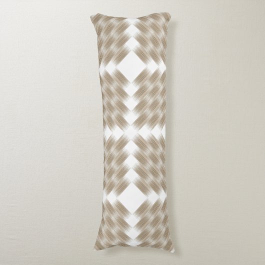 Een beige en wit geruit patroon op een wit lichaamskussen (Voorkant Verticaal)